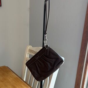 Coach Dark Brown Leather Wristlet